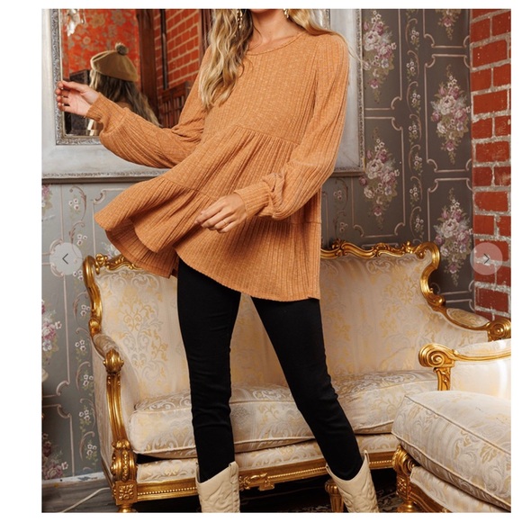 #18 Solid knit fabric boho babydoll top - Picture 7 of 7